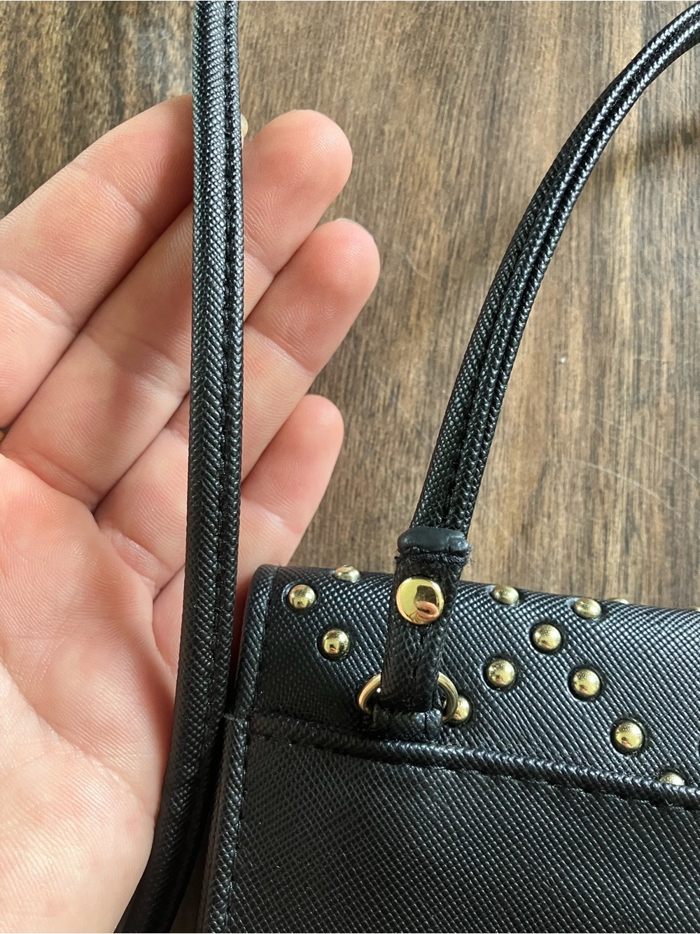 Black Studded Crossbody Bag with Gold Accent - Picture 6 of 6